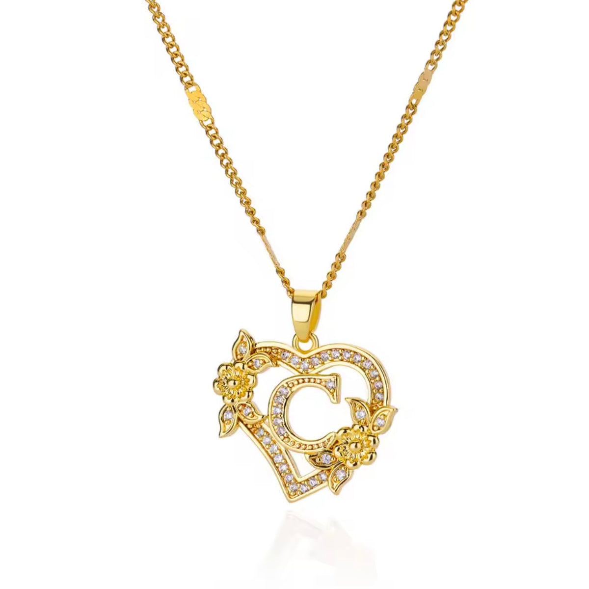 Rose Heart Initial Pendant