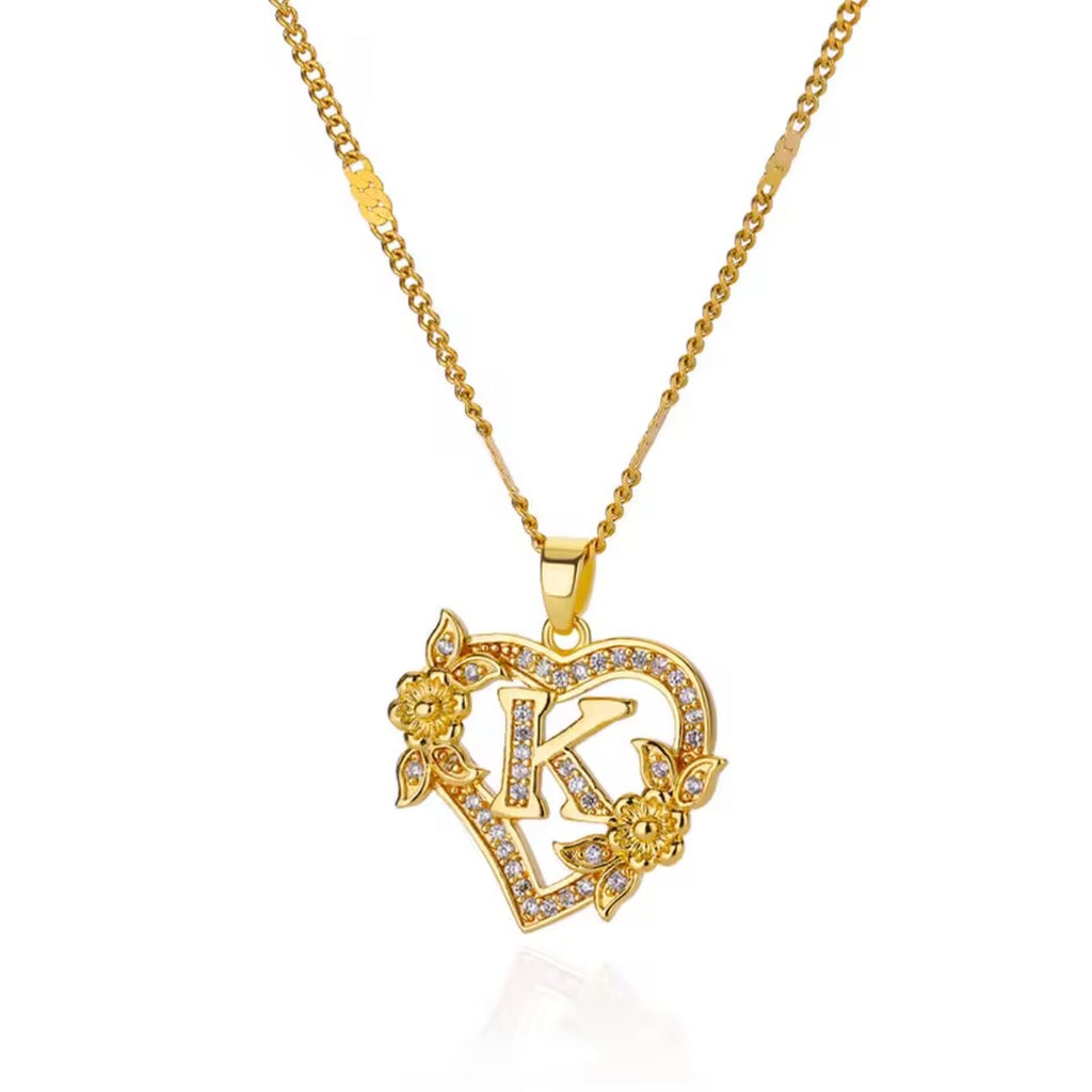 Rose Heart Initial Pendant