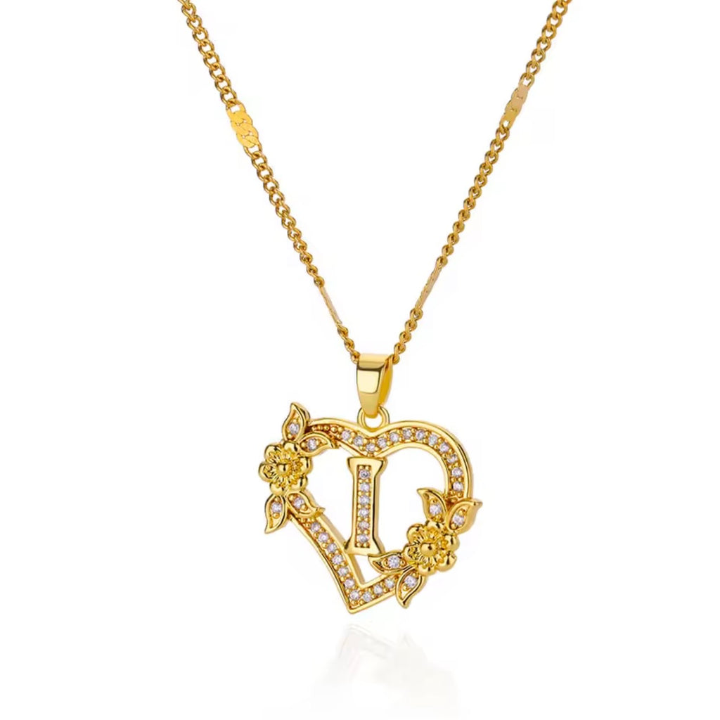 Rose Heart Initial Pendant