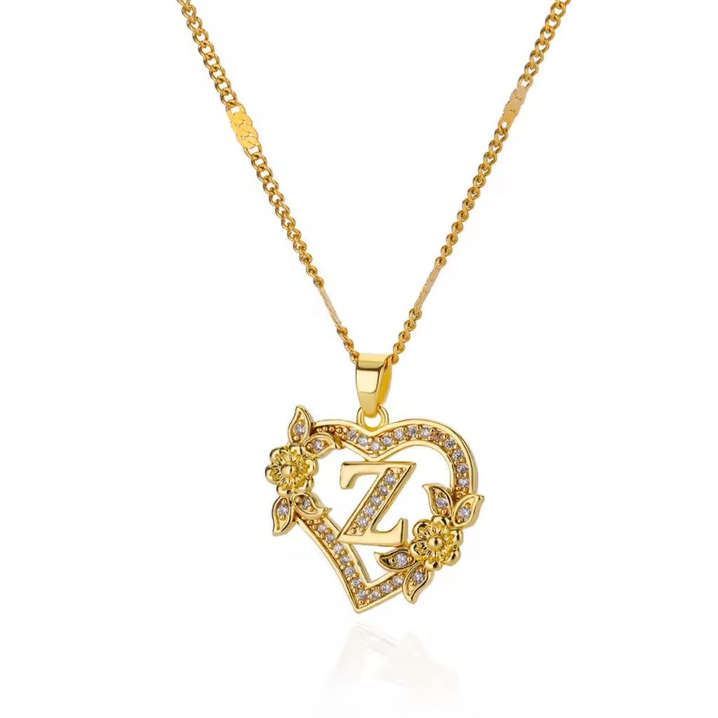 Rose Heart Initial Pendant