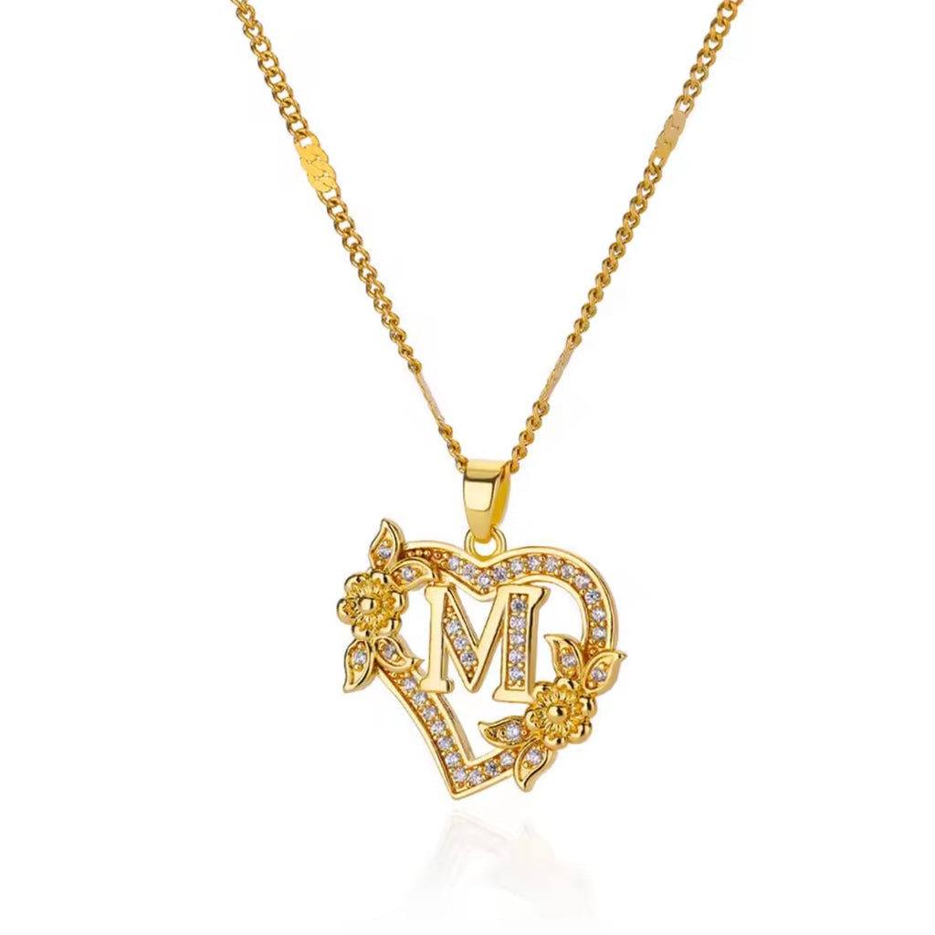 Rose Heart Initial Pendant