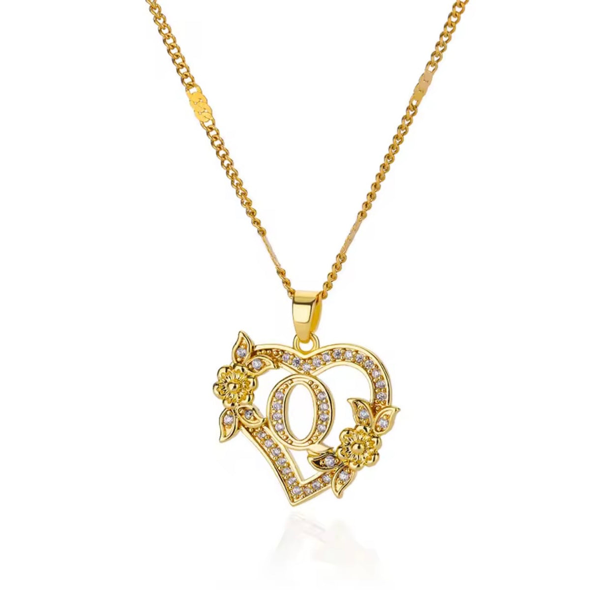 Rose Heart Initial Pendant