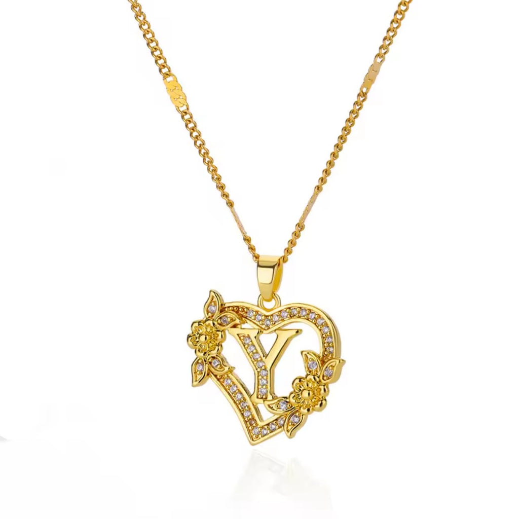 Rose Heart Initial Pendant
