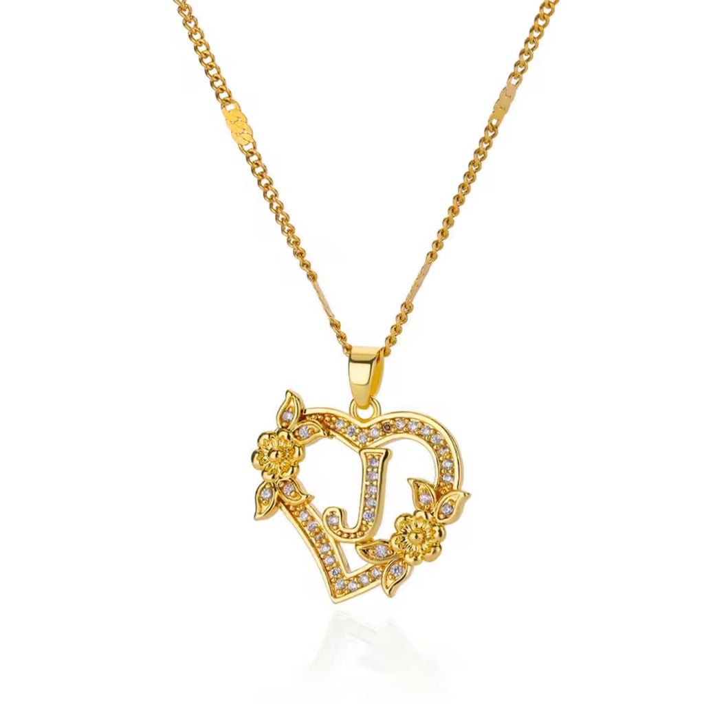 Rose Heart Initial Pendant
