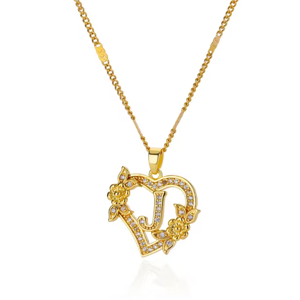 Rose Heart Initial Pendant