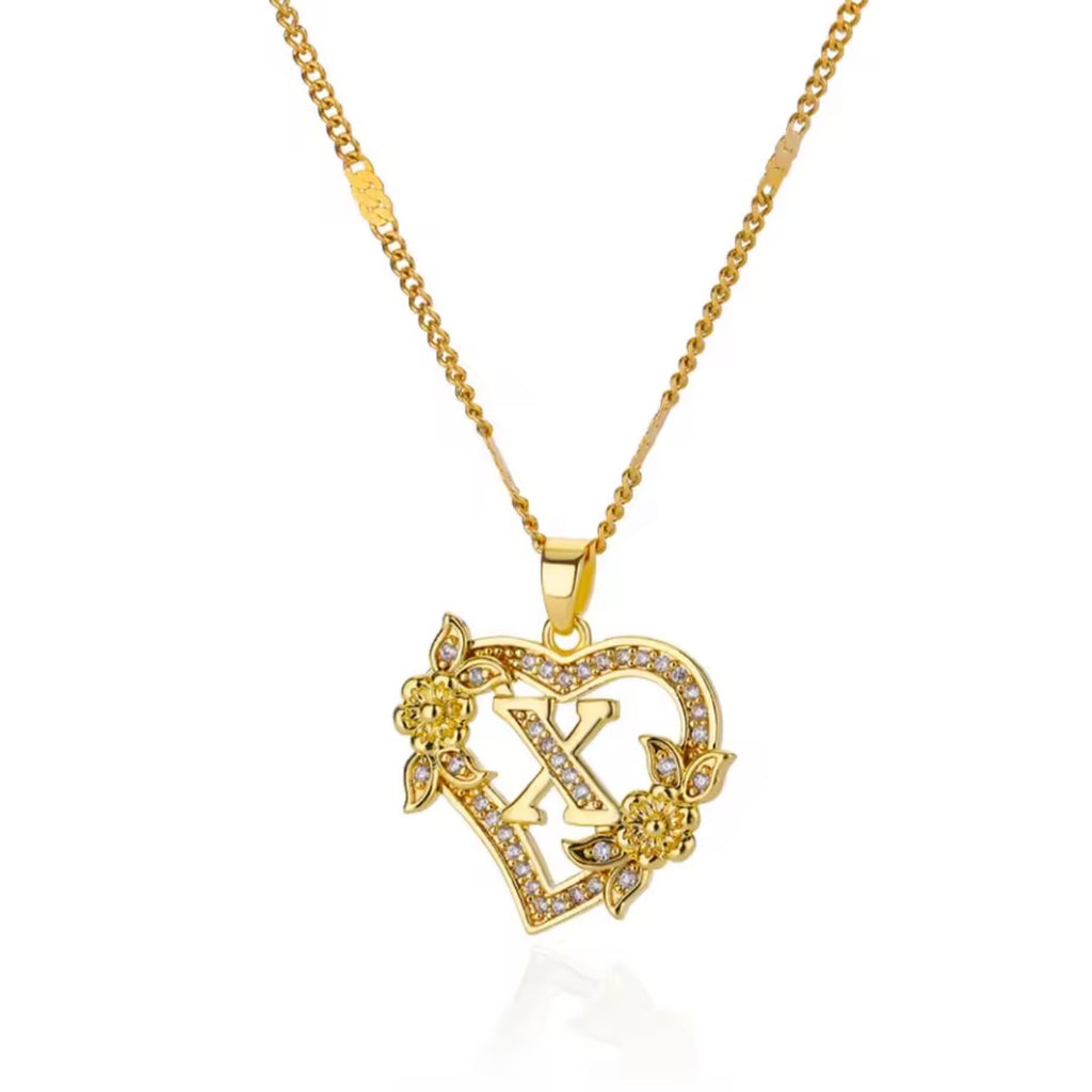 Rose Heart Initial Pendant