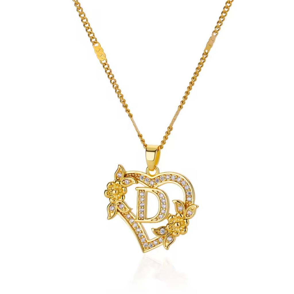Rose Heart Initial Pendant