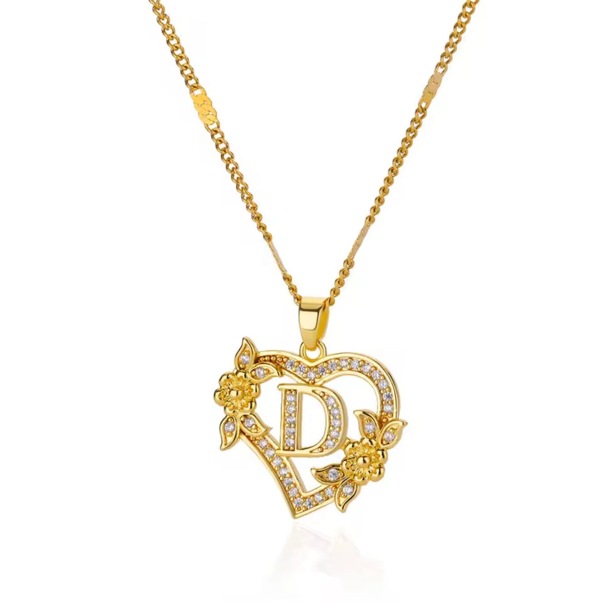 Rose Heart Initial Pendant