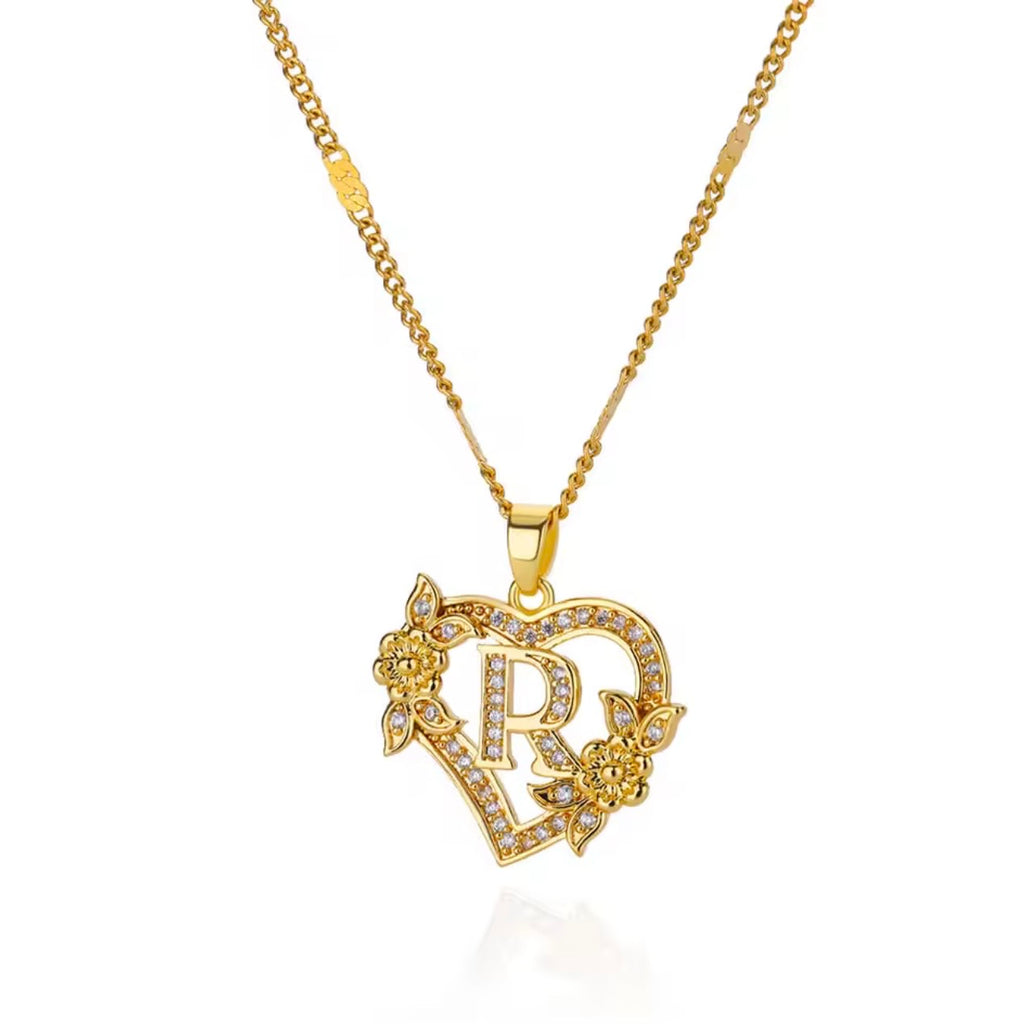 Rose Heart Initial Pendant