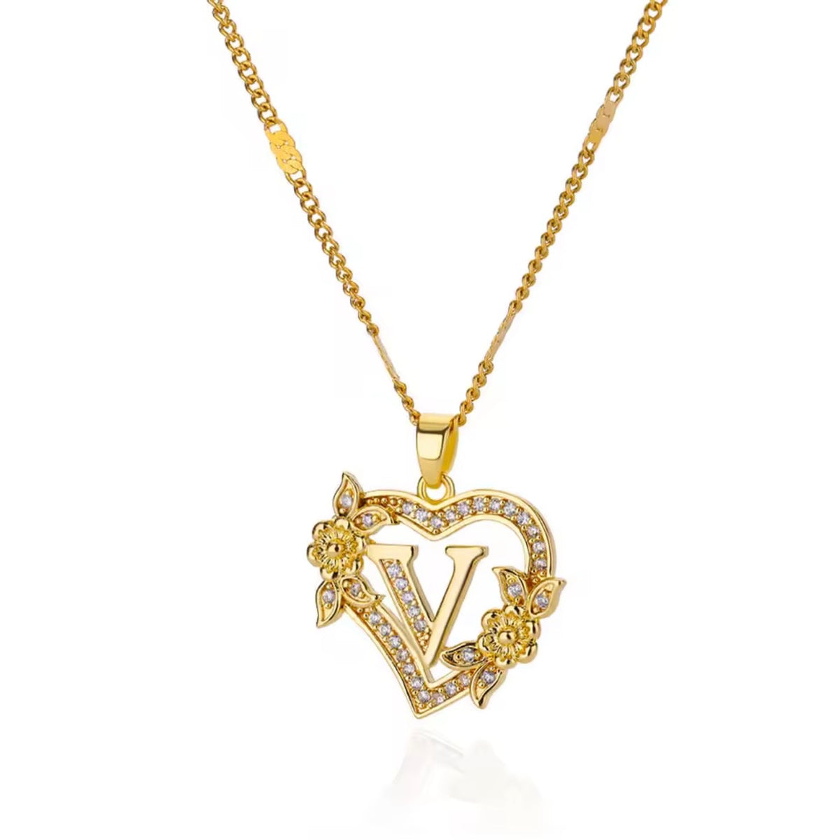 Rose Heart Initial Pendant