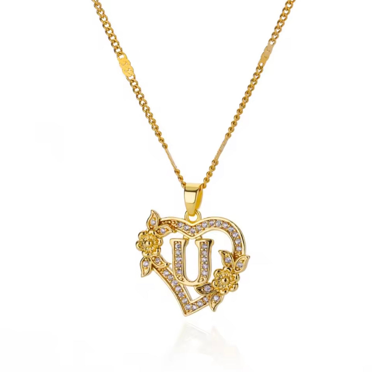 Rose Heart Initial Pendant